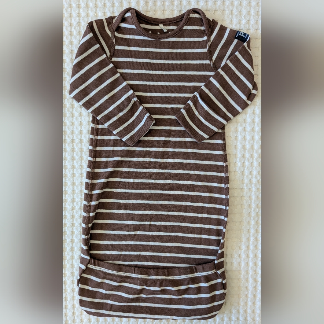 Polarn O Pyret Organic Cotton Chocolate Brown Striped Nightgown Sleeper One Size